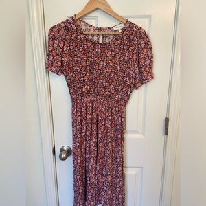 Bohme Knee length pink and orange floral short sleeve dress size medium